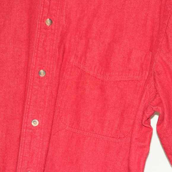 Vintage 90s Lands End Mens Medium Faded Stonewashed Cotton Button Up Shirt - Picture 5 of 9